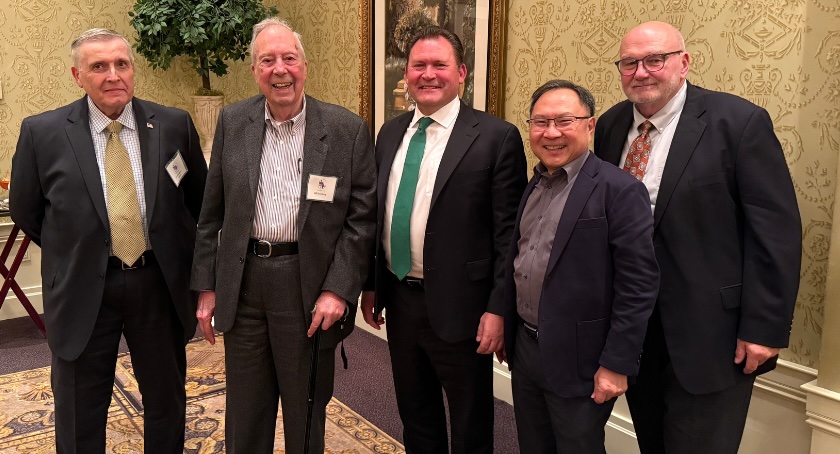 The Metro New York Printing Ink Association honored Sun Chemical’s Jeffrey Shaw, center, with its Anthony Mauriello Award. Shaw is joined by past honorees, from left, Larry Lepore, Bill Neuberg, Joon Choo and Dan Shevkun.